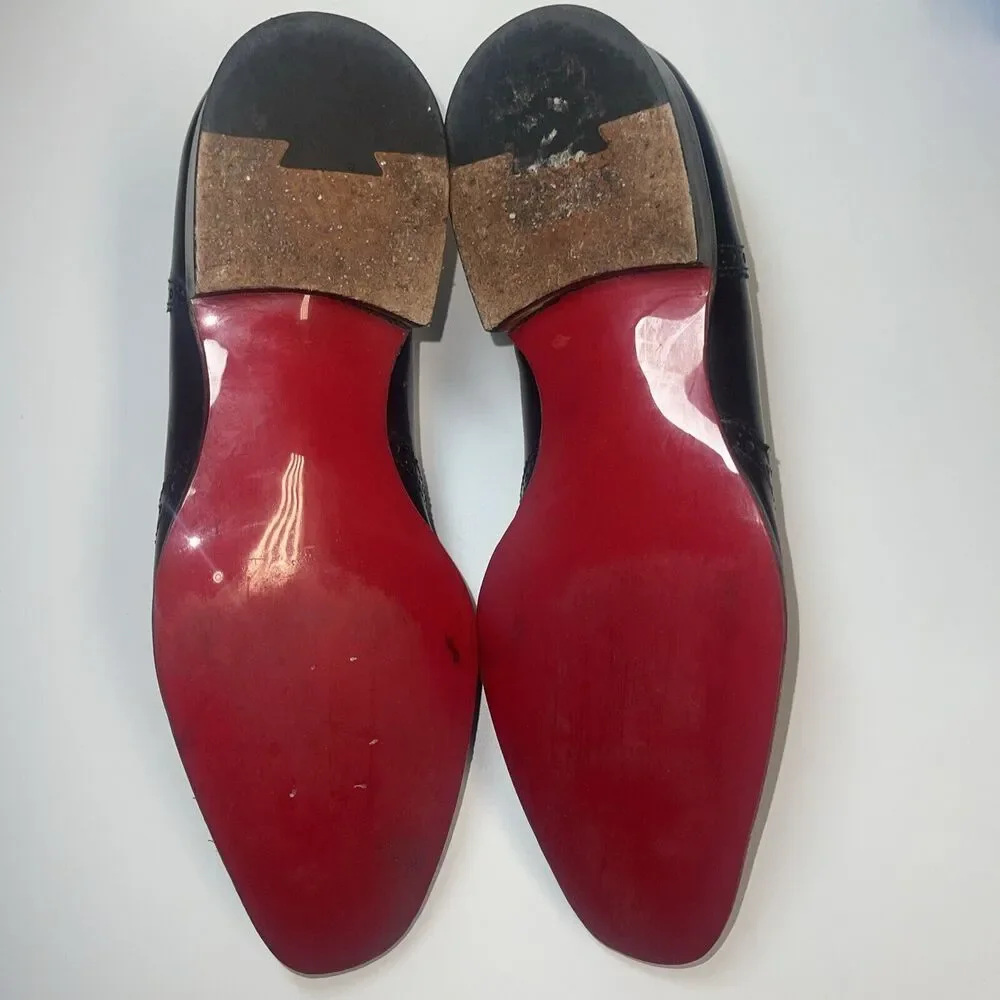 To Bout New York Duke Black Calf Wingtip Sz 9 Resoled In Red